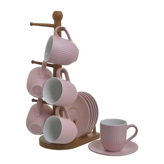 inart Κούπες Καφέ με Βάση Πορσελάνινες Ροζ/Λευκές 3-60-931-0177