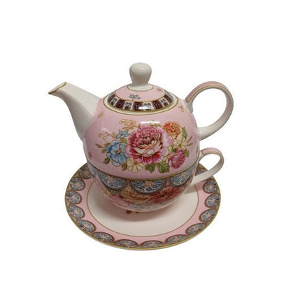 Σετ Φλιτζάνι Τσαγιού με Τσαγιέρα και Πιατάκι Πορσελάνης 3 Τεμ Floral Pink Garden 14x17x15