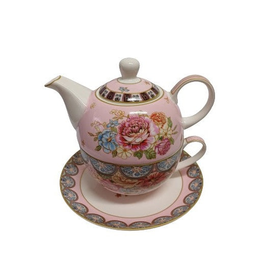 Σετ Φλιτζάνι Τσαγιού με Τσαγιέρα και Πιατάκι Πορσελάνης 3 Τεμ Floral Pink Garden 14x17x15