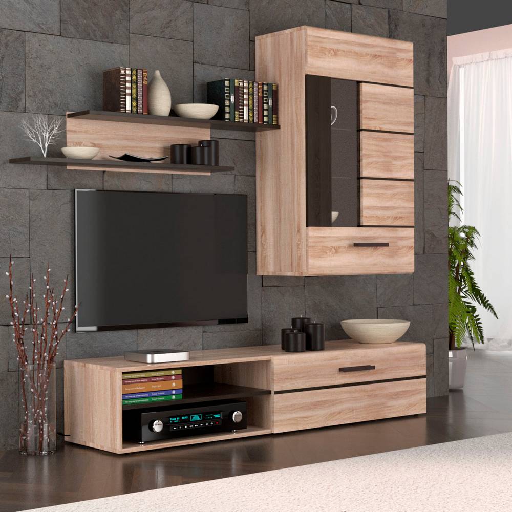 Σύνθεση Τηλεόρασης Solo 228x41x184 Sonoma με Wenge και MDF Καμπυλωτό Τελείωμα