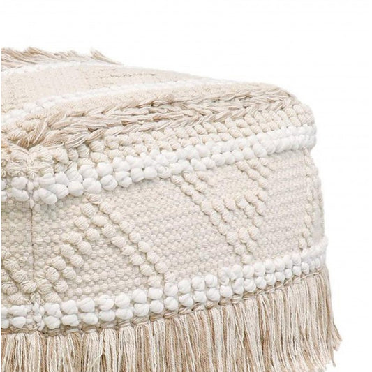 Σκαμπό-Πουφ Scauni Βαμβάκι σε Λευκή-Μπεζ Απόχρωση 50x50x50