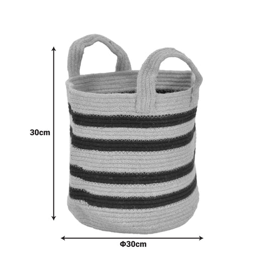 Διακοσμητικό Καλάθι Mibra Βαμβάκι-Γιούτα σε Μπεζ-Μαύρη Απόχρωση Φ30x30