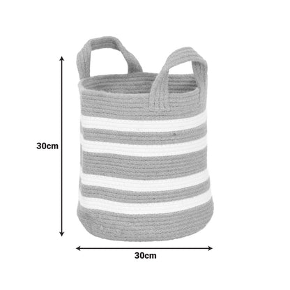 Διακοσμητικό Καλάθι Mibra Βαμβάκι-Γιούτα σε Μπεζ-Λευκή Απόχρωση Φ30x30