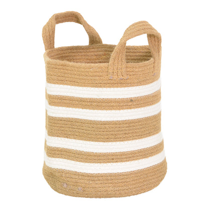 Διακοσμητικό Καλάθι Mibra Βαμβάκι-Γιούτα σε Μπεζ-Λευκή Απόχρωση Φ30x30