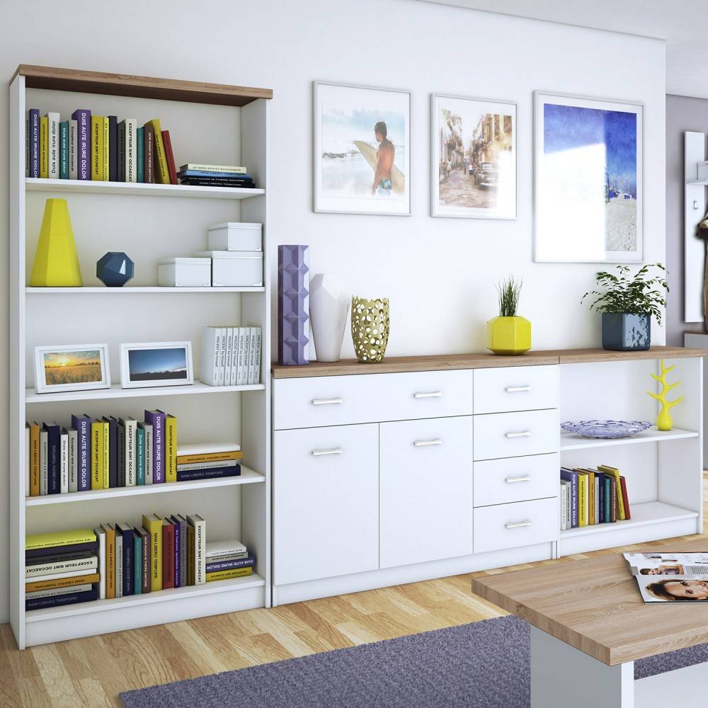 Σετ Μπουφέ με Βιβλιοθήκες 3 Τεμ. Λευκό-Sonoma 280x33x183