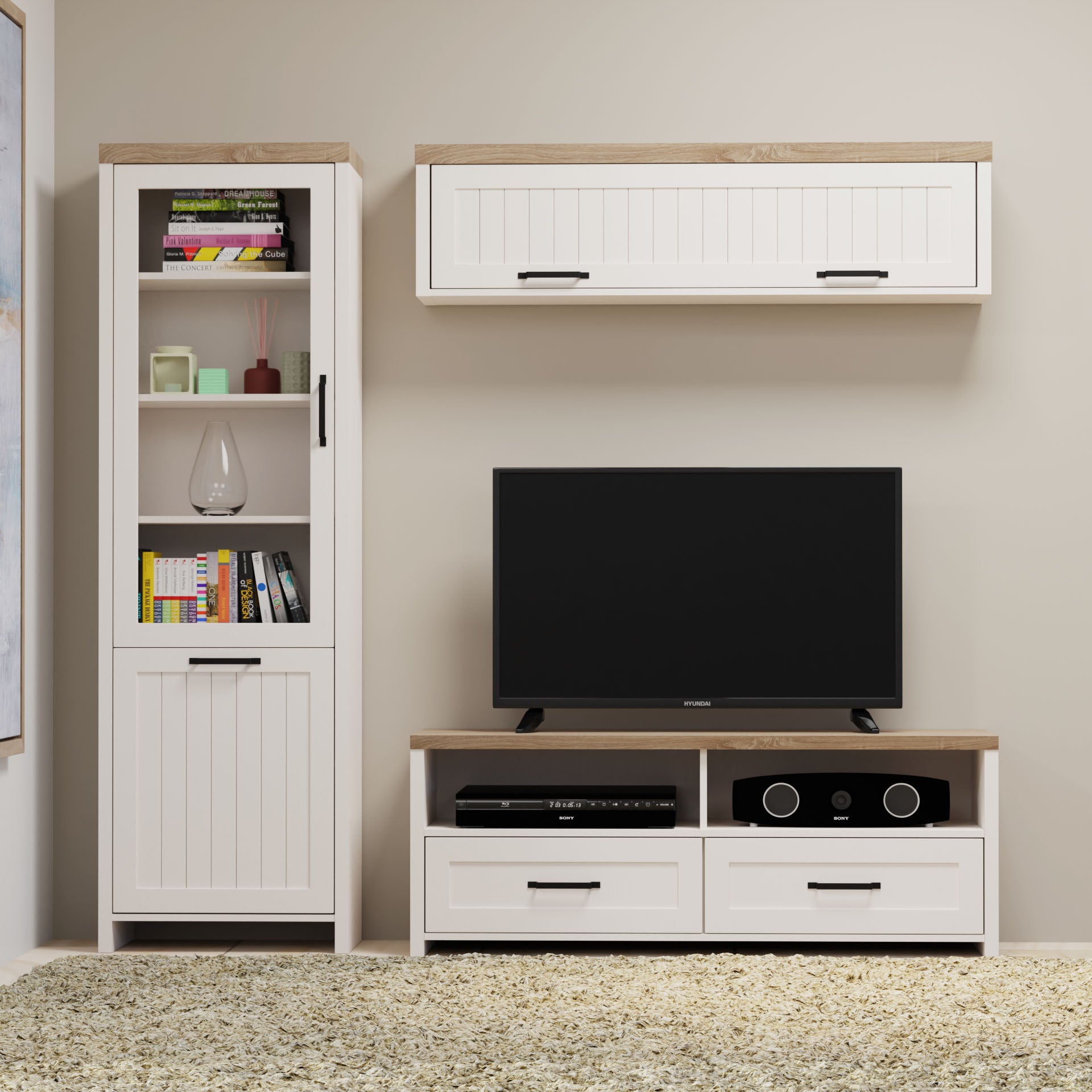 Σύνθεση Τηλεόρασης Verne Λευκό-Φυσικός Δρυς 197.6x45x191.6