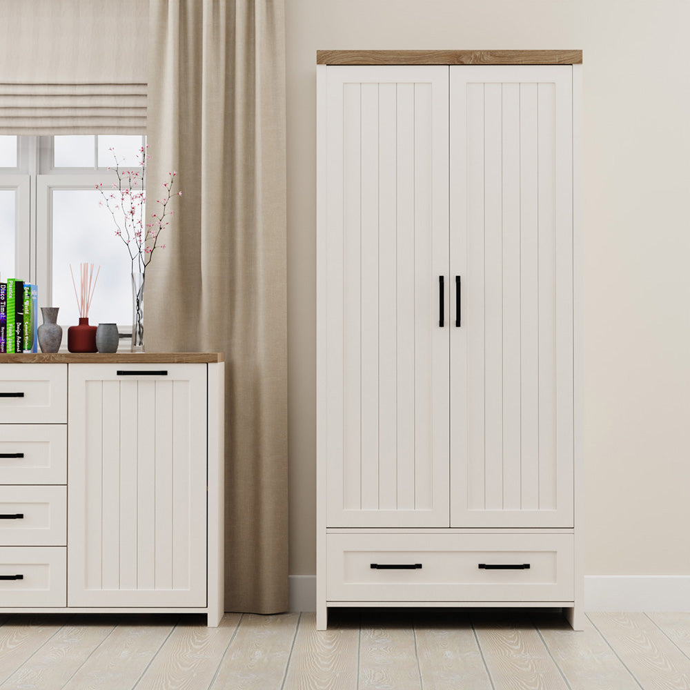 Ντουλάπα Δίφυλλη Verne Λευκό-Φυσικός Δρυς 88.8x53.1x191.6