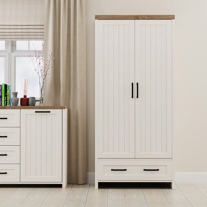 Ντουλάπα Δίφυλλη Verne Λευκό-Φυσικός Δρυς 88.8x53.1x191.6