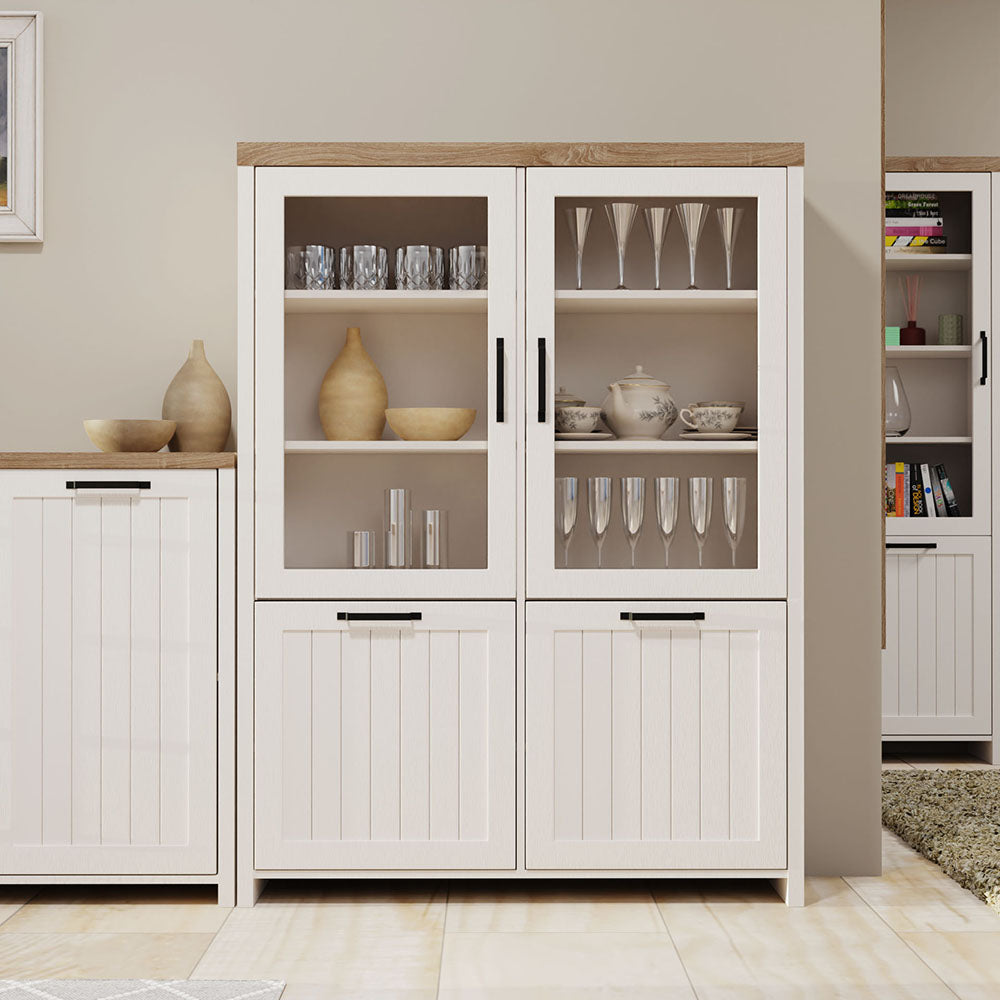 Βιτρίνα Verne Δίφυλλη Λευκό-Φυσικός Δρυς 114.8x37.2x153