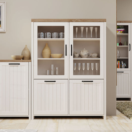 Βιτρίνα Verne Δίφυλλη Λευκό-Φυσικός Δρυς 114.8x37.2x153