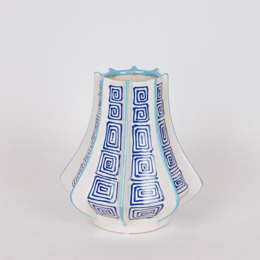 ΒΑΖΟ ΚΕΡΑΜΙΚΟ ΑΣΠΡΟ-ΜΠΛΕ ΜΕ ΓΑΛΑΖΙΕΣ ΓΡΑΜΜΕΣ 22x22x25