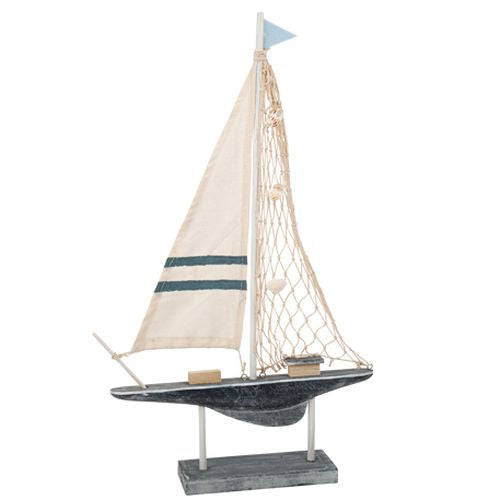 Διακοσμητικό Ιστιοφόρο Ξύλινο Λευκό και Μπλε 49x16εκ