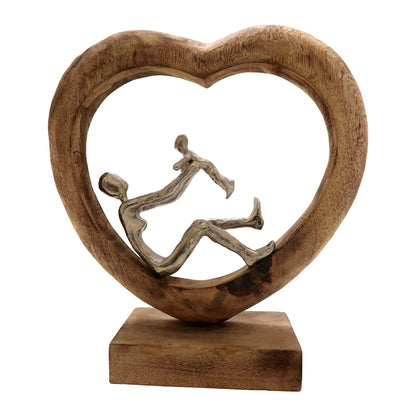 Επιτραπέζιο Διακοσμητικό Καρδιά Loisir Φυσικό Μάνγκο Ξύλο-Αλουμίνιο 28.5x9x30