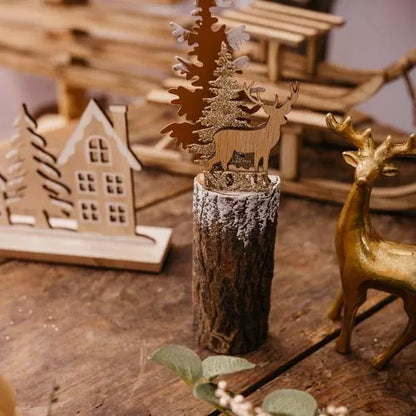 Χριστουγεννιάτικο Διακοσμητικό σε Ξύλινη Βάση με Χρυσό Γκλίτερ 5x24εκ