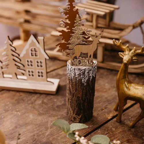 Χριστουγεννιάτικο Διακοσμητικό σε Ξύλινη Βάση με Χρυσό Γκλίτερ 5x24εκ