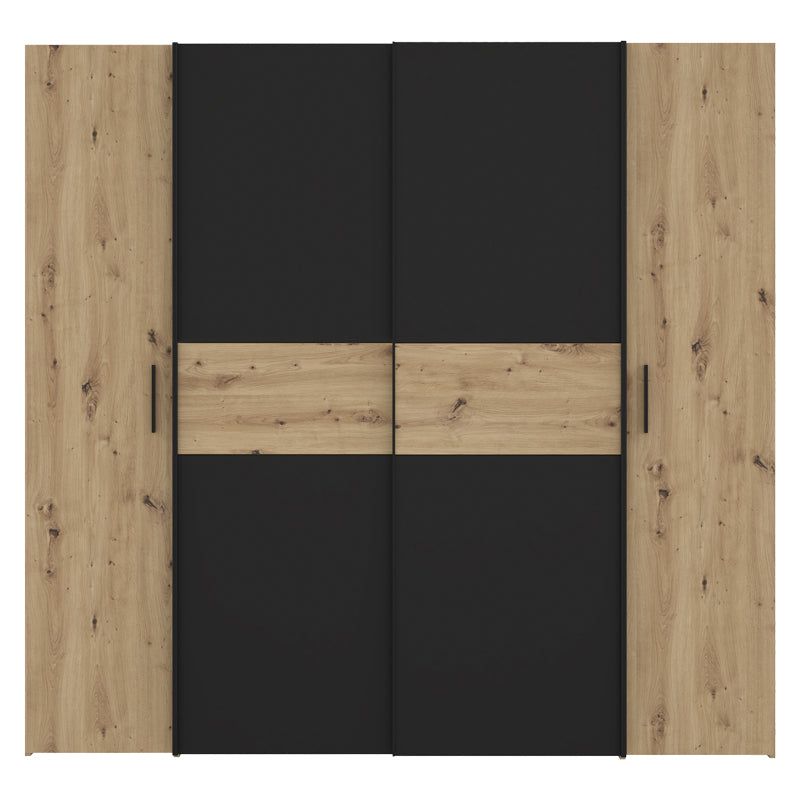 Ντουλάπα Ρούχων Bekerk Τετράφυλλη Μαύρο-Oak Μελαμίνης 200x61.5x190.5