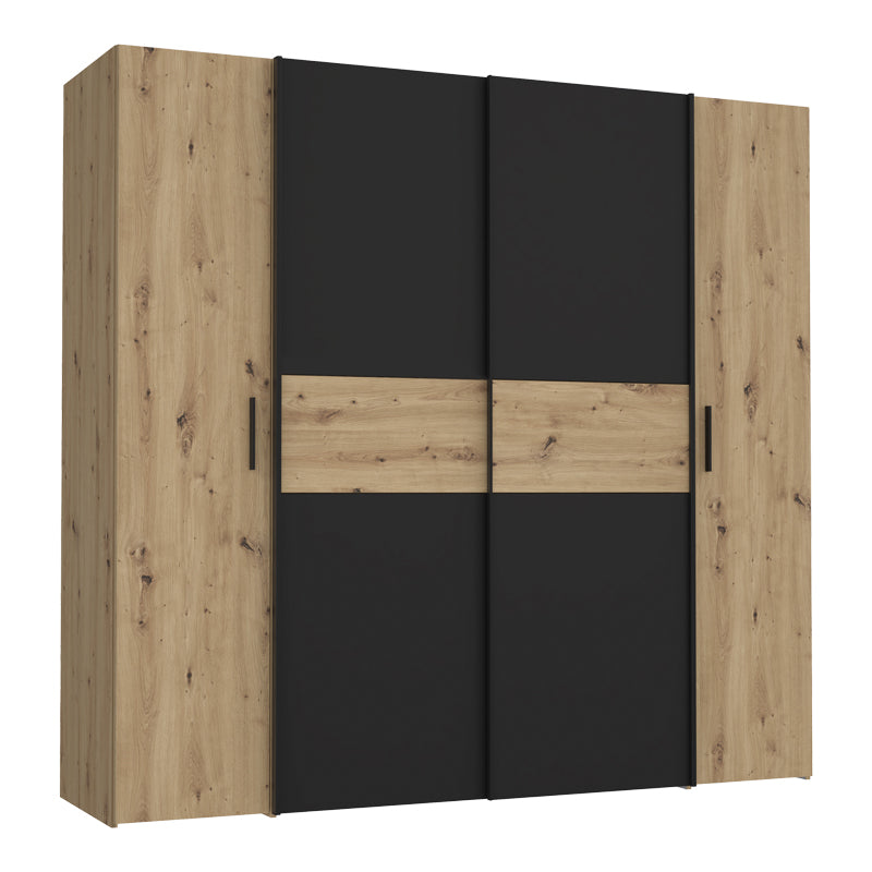 Ντουλάπα Ρούχων Bekerk Τετράφυλλη Μαύρο-Oak Μελαμίνης 200x61.5x190.5