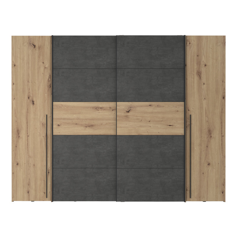 Ντουλάπα Ρούχων Verzo Τετράφυλλη Oak-Ανθρακί Μελαμίνης 270.5x61.5x210.5