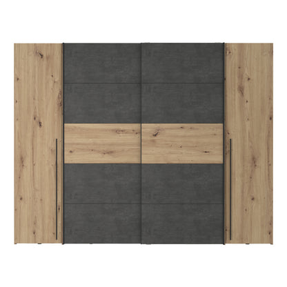 Ντουλάπα Ρούχων Verzo Τετράφυλλη Oak-Ανθρακί Μελαμίνης 270.5x61.5x210.5