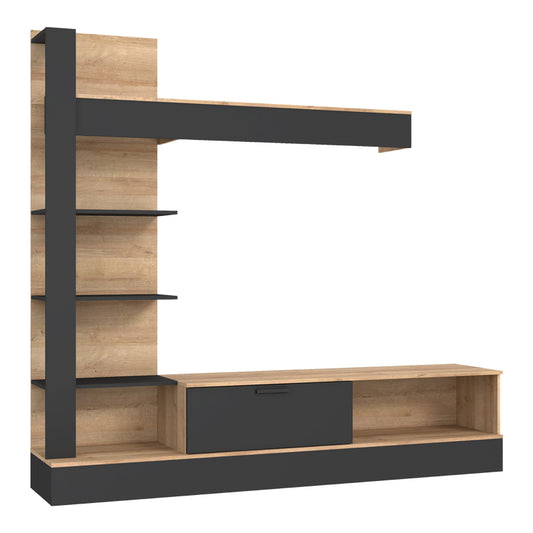 Σύνθετο Σαλονιού Dranko Μαύρο-Oak Μελαμίνης 205x41.5x192