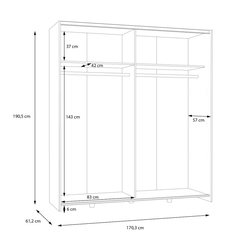 Ντουλάπα Ρούχων Noez I Δίφυλλη με Ράφια σε Λευκή Απόχρωση 170.5x61x190.5