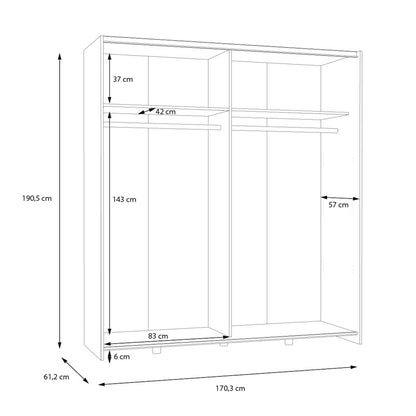Ντουλάπα Ρούχων Noez I Δίφυλλη με Ράφια σε Λευκή Απόχρωση 170.5x61x190.5