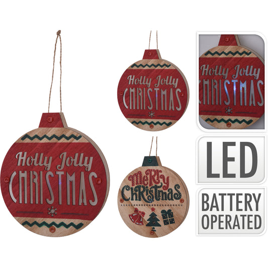 Στολίδι Μπάλα LED Ξύλινο 15εκ 2 Σχδ