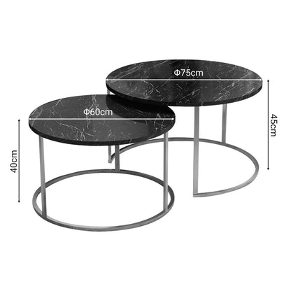 Solme Living Room Tables Set of 2 Black Marble Melamine-Gold Metal