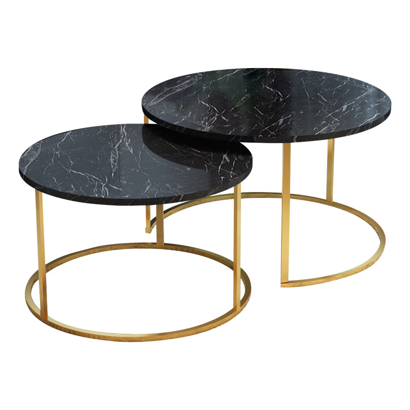 Solme Living Room Tables Set of 2 Black Marble Melamine-Gold Metal