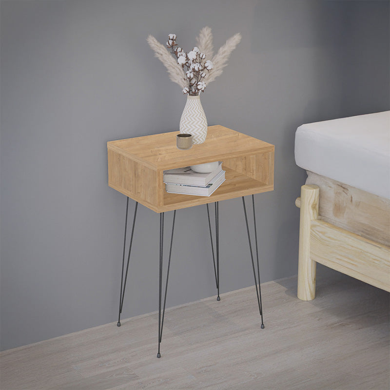 Κομοδίνο Naida σε Oak Απόχρωση - Μαύρα Μεταλλικά Πόδια 40x30x59