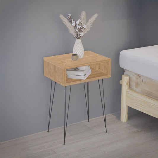 Κομοδίνο Naida σε Oak Απόχρωση - Μαύρα Μεταλλικά Πόδια 40x30x59