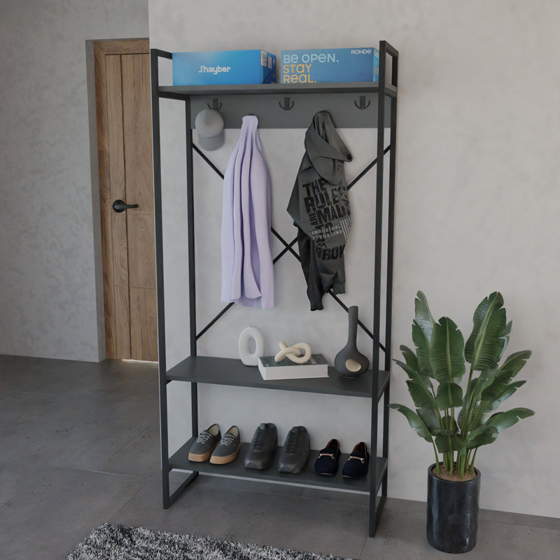 Έπιπλο Εισόδου Levento Ανθρακί με Μαύρο Μεταλλικό Σκελετό 88x34x180