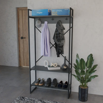 Έπιπλο Εισόδου Levento Ανθρακί με Μαύρο Μεταλλικό Σκελετό 88x34x180