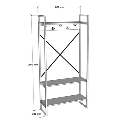 Έπιπλο Εισόδου Levento Ανθρακί με Μαύρο Μεταλλικό Σκελετό 88x34x180