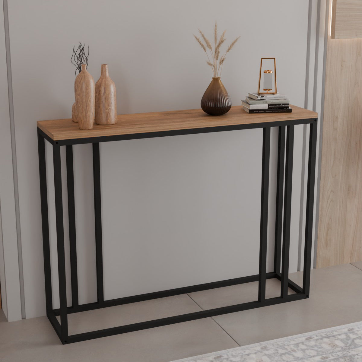 Κονσόλα Cansbia Oak με Μαύρο Μέταλλο 100x25x75