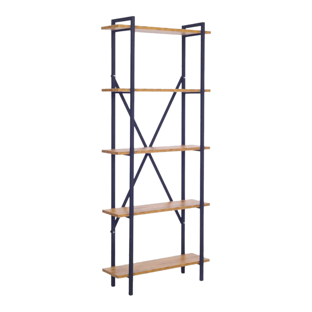 Βιβλιοθήκη Derena Oak με Μαύρο Μέταλλο 60x29x160