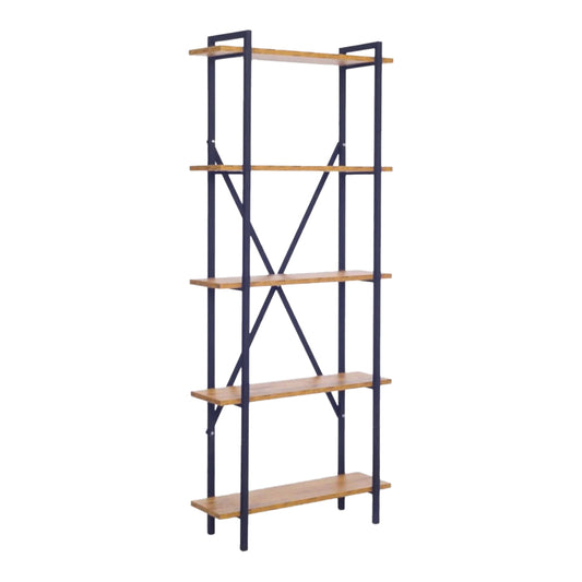 Βιβλιοθήκη Derena Oak με Μαύρο Μέταλλο 60x29x160