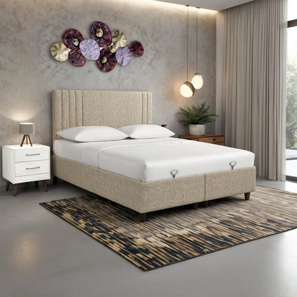 Κρεβάτι με Αποθηκευτικό Χώρο Lineo Μπουκλέ σε Μπεζ Απόχρωση 160x200εκ