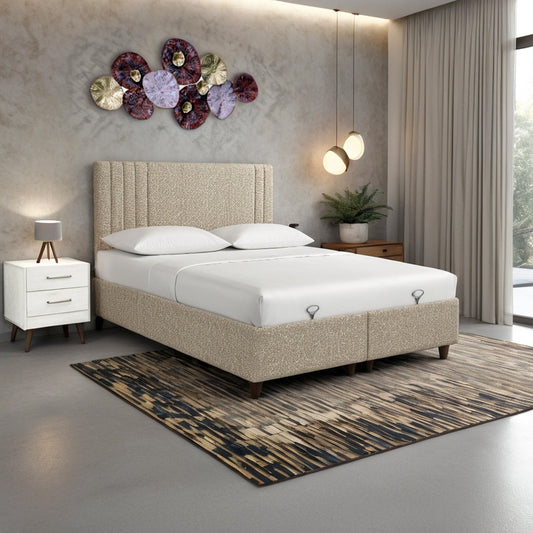 Κρεβάτι με Αποθηκευτικό Χώρο Lineo Μπουκλέ σε Μπεζ Απόχρωση 160x200εκ