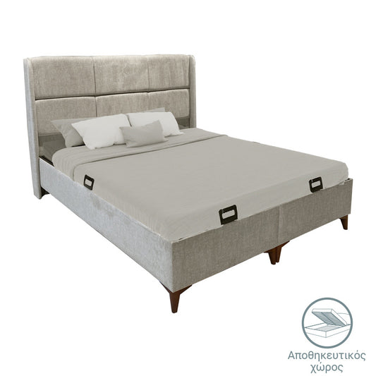 Κρεβάτι Διπλό Serene Με Αποθηκευτικό Χώρο Μπεζ Ύφασμα 160X200
