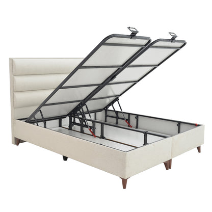 Κρεβάτι Διπλό Luxe Με Αποθηκευτικό Χώρο Κρεμ Ύφασμα 160X200
