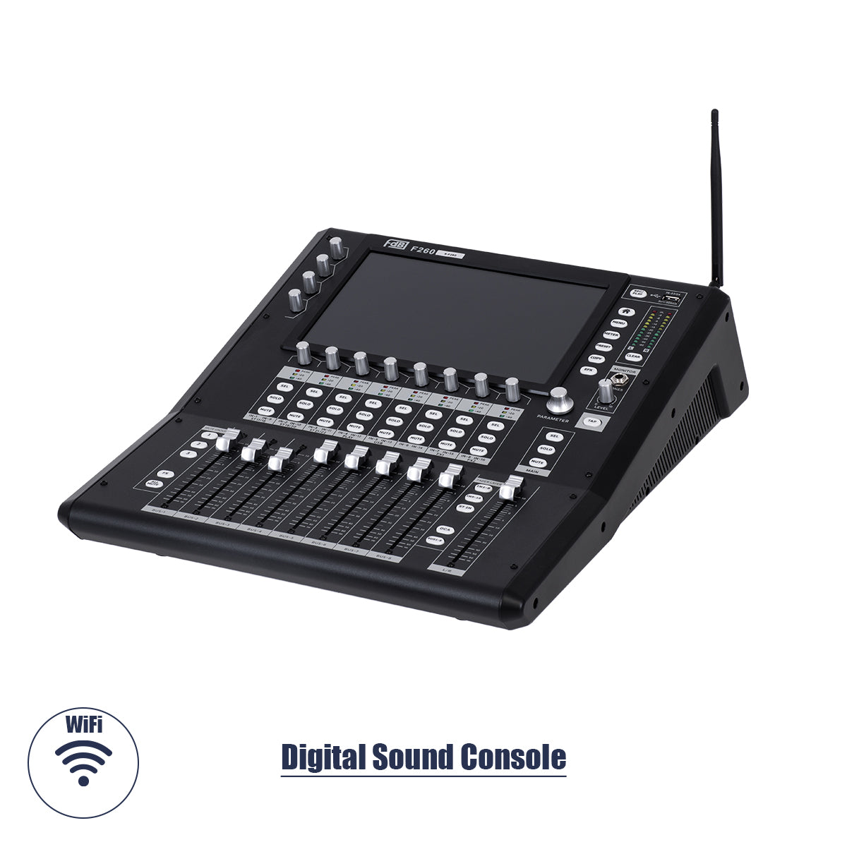 FDB F260 98023 Multifunctional Digital Mixer Audio Console 24Ch - Επαγγελματική Ψηφιακή Κονσόλα Ήχου 16Ch Audio In / 8Ch Audio Out / 8Ch BUS Out - Οθόνη Αφής 10" HD - Wifi Smart System - UDP - AC 220V/50-60Hz - IP20 - Μαύρο - Μ38 x Π49 x Υ14cm