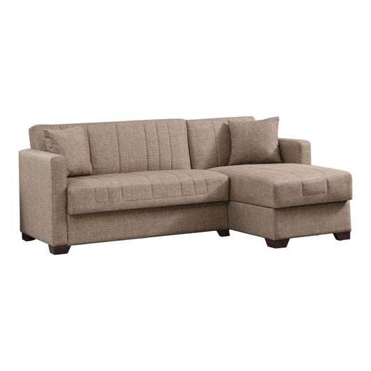 Γωνιακός Καναπές-Κρεβάτι Με Αποθηκευτικό Χώρο Alasko Μπεζ Ύφασμα 204X143X83