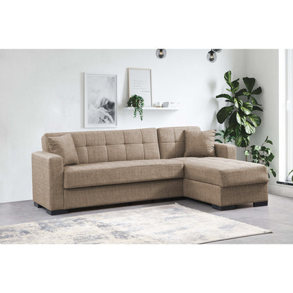 Γωνιακός Καναπές-Κρεβάτι Με Αποθηκευτικό Χώρο Kansos Μπεζ Ύφασμα 235X150X80
