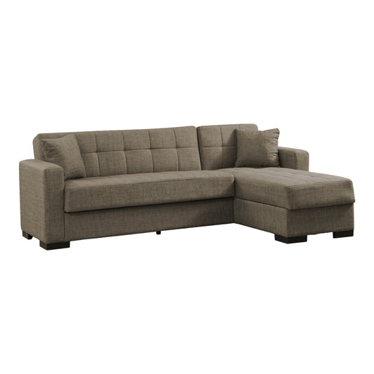 Γωνιακός Καναπές-Κρεβάτι Με Αποθηκευτικό Χώρο Kansos Καφέ Ύφασμα 235X150X80