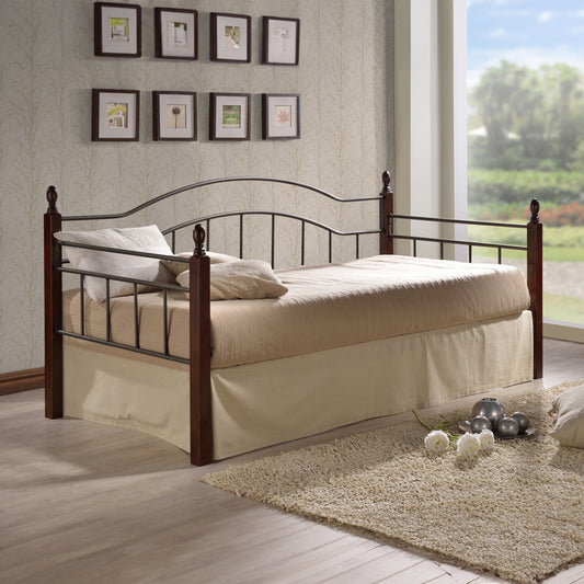 Καναπές-Κρεβάτι Nika Καρυδί Rubberwood-Μαύρο Μέταλλο 90x190εκ