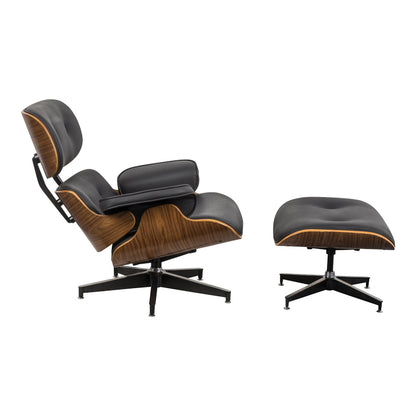 Πολυθρόνα-Υποπόδιο Relax Jenna Μαύρο PU-Plywood Καρυδί-Βάση Χρωμίου 82x92x82