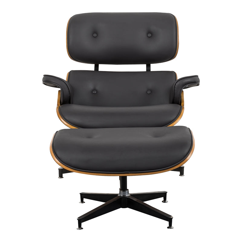 Πολυθρόνα-Υποπόδιο Relax Jenna Μαύρο PU-Plywood Καρυδί-Βάση Χρωμίου 82x92x82