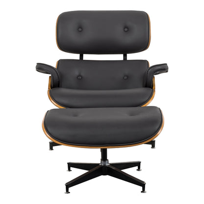 Πολυθρόνα-Υποπόδιο Relax Jenna Μαύρο PU-Plywood Καρυδί-Βάση Χρωμίου 82x92x82