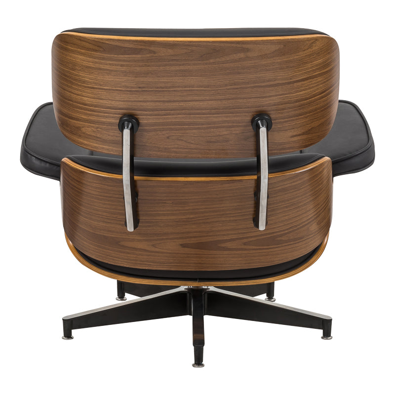 Πολυθρόνα-Υποπόδιο Relax Jenna Μαύρο PU-Plywood Καρυδί-Βάση Χρωμίου 82x92x82